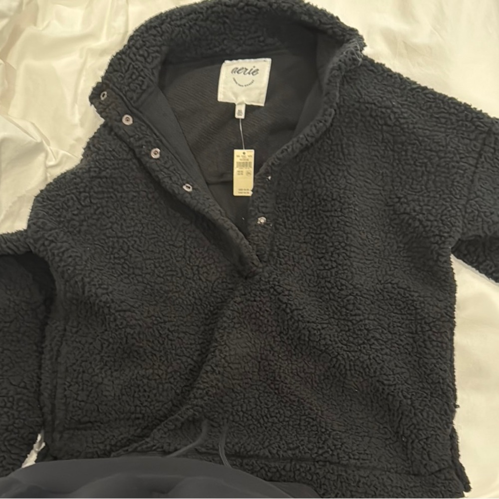 Aerie Black Sherpa Pullover
